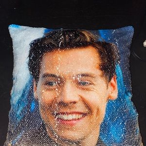 16x16 Harry Styles sequin pillow with reversible gold sequin